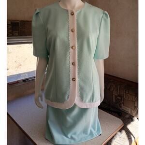 Vntg Pablo Collection Mint Green Skirt Suit Two Piece Set L Made USA Retro 80s
